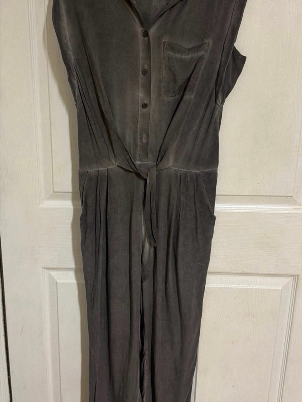 Soft Surroundings Sleeveless Tie-Front Jumpsuit in Gray
